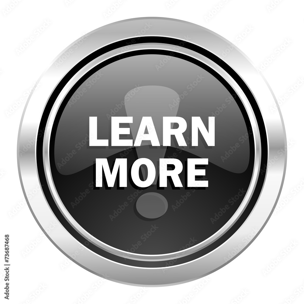 Aufkleber learn more icon, black chrome button
