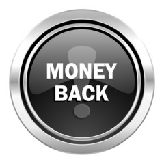money back icon, black chrome button