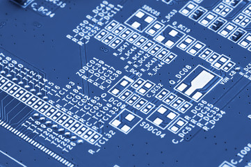Electronic circuit board close up.
