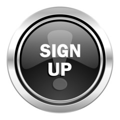 sign up icon, black chrome button