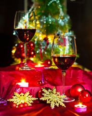 Wine and decorations for Christmas