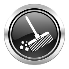broom icon, black chrome button, clean sign