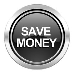 save money icon, black chrome button