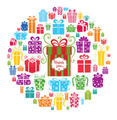 Colorful vector gift boxes in the circle.