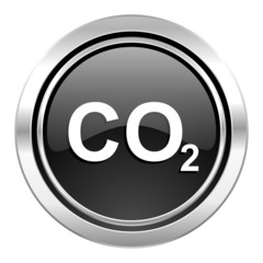 carbon dioxide icon, black chrome button, co2 sign