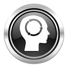 head icon, black chrome button, human head sign