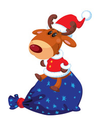 deer Santa sits on the bag
