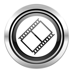 Fototapeta na wymiar film icon, black chrome button, movie sign, cinema symbol
