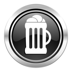 beer icon, black chrome button, mug sign