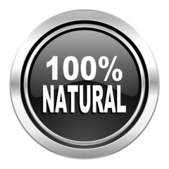 natural icon, black chrome button, 100 percent natural sign