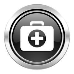 first aid icon,  hospital icon, black chrome button