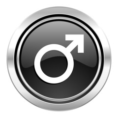 male icon, black chrome button, male gender sign
