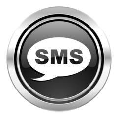 sms icon, black chrome button, message sign