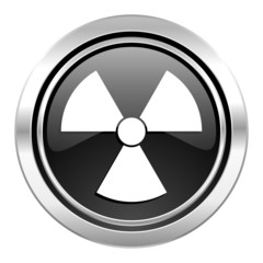 radiation icon, black chrome button, atom sign