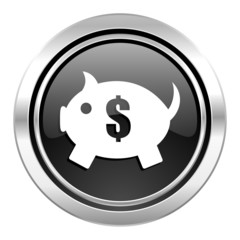 piggy bank icon, black chrome button