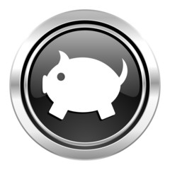piggy bank icon, black chrome button