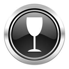 alcohol  icon, black chrome button, glass sign