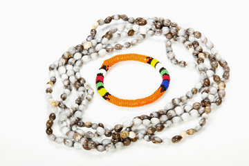Beaded Zulu Necklace with Bright Orange Armband