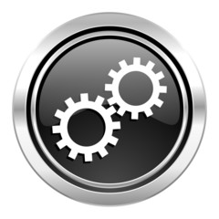 gears icon, black chrome button, options sign