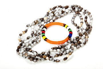 Zulu Beaded Necklace with Bright Orange Armband