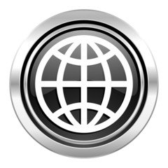 earth icon, black chrome button