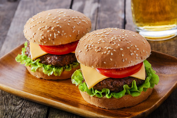 mini hamburger with cheese and tomato
