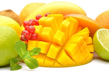 Exotic fruits on white background