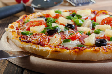 Fresh baked pizza hawaii