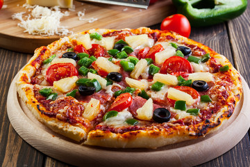 Fresh baked pizza hawaii