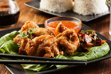 Fried chicken pieces in batter