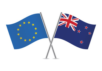 European Union and New Zealand flags. Vector illustration.