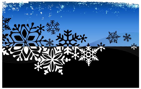 Stylized Grunge Abstract Snowflakes. Flexible, easy-edit file