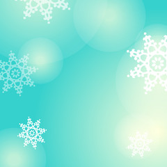 Winter blue background with snowflakes and lights