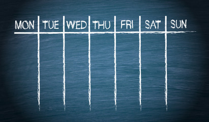 Weekly Calendar on blue chalkboard background