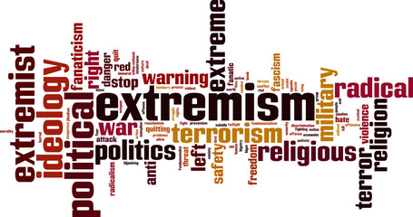 Extremism word cloud concept. Vector illustration