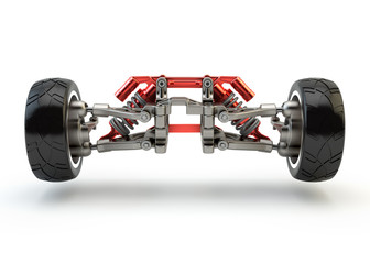 Front axle with suspension and sport gas absorbers isolated on w