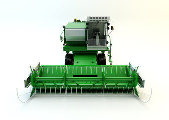 Green agricultural combine-harvester isolated on white