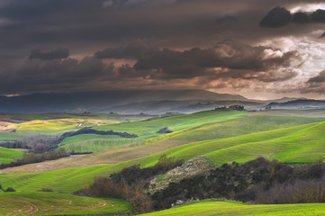 Sunny fields in Tuscany, Italy