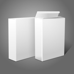 Two realistic white blank paper packages for cornflakes, muesli