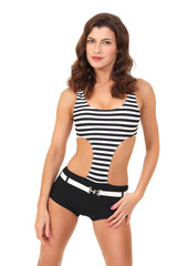 Fototapeta premium sexy fashion model in a black swimsuit