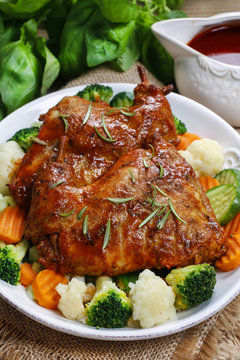 Roasted rabbit with vegetables