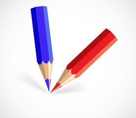 Blue and red short color pencils vector