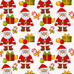 Christmas seamless background with Santa. Vector pattern.