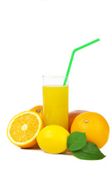 Fruits and glass of fresh juice