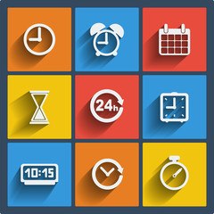 Set of 9 time web and mobile icons. Vector.