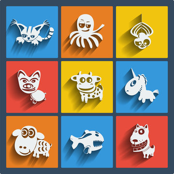 Set of 9 web and mobile animals icons. Vector.