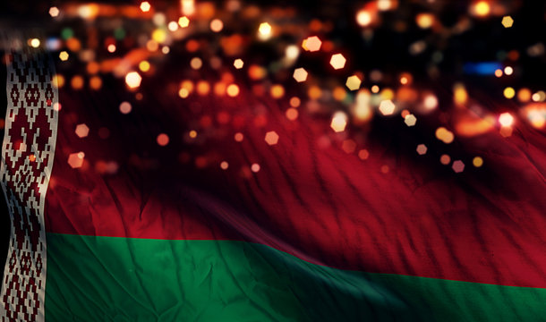 Belarus National Flag Light Night Bokeh Abstract Background