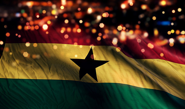 Ghana National Flag Light Night Bokeh Abstract Background