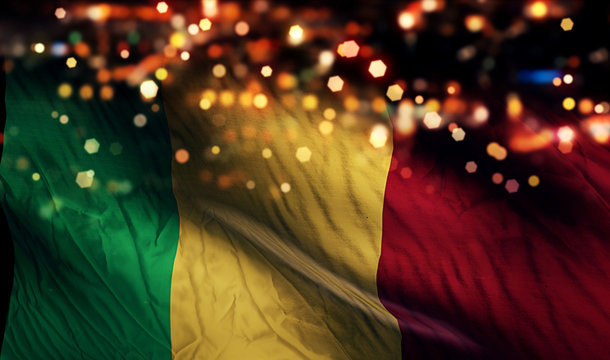 Mali National Flag Light Night Bokeh Abstract Background