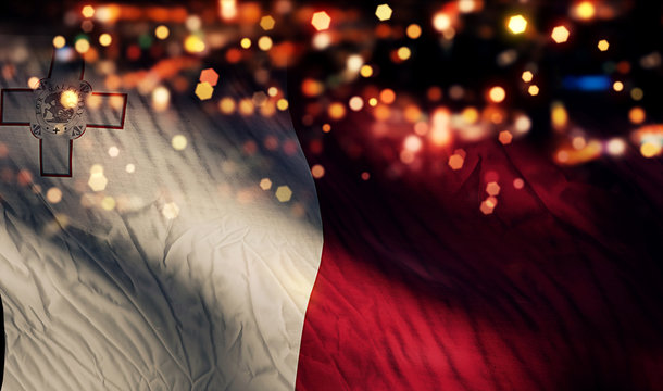 Malta National Flag Light Night Bokeh Abstract Background